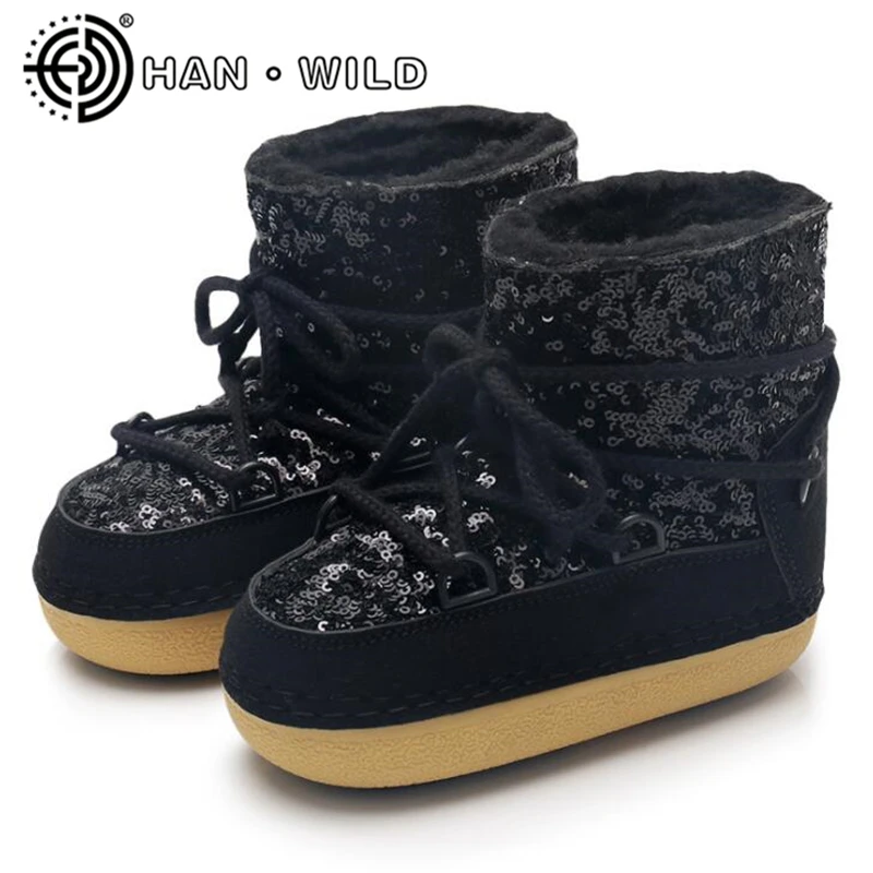 

Winter Platform Women Boots Real Fur Ladies Snow Boots Female Casual Ankle Boots Warm Plush Women Shoes Sequins Space Boots