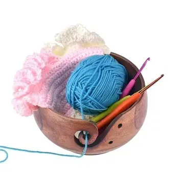 

Wool Yarn Storage Bowl Eco-Friendly Wooden Round Bowl Organizer Knitted Crochet Handmade Sewing Supplies Storage for Women