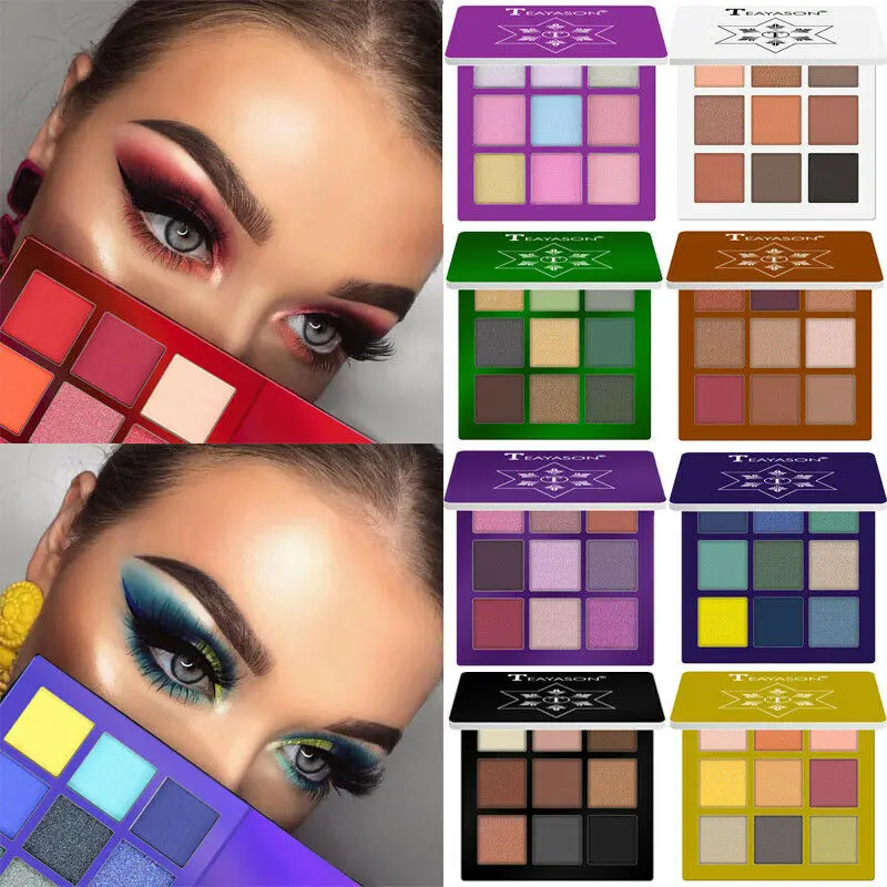 9 цветов блестящие тени для макияжа Палитра матовые век мерцающие порошок