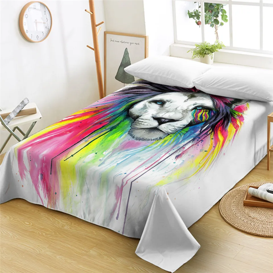 Rainbow Mane Постельное белье Husky by Pixie Cold Art с животным принтом, плоский лист, акварельные покрывала с милой собачкой для домашних животных, голубое, белое постельное белье, 1 шт. queen - Цвет: Rainbow Mane