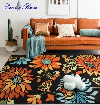 

SunnyRain 1-piece Fleece Printed Flowers Black Rug for Living Room Carpet Area Rugs for Bedroom Kitchen Rugs