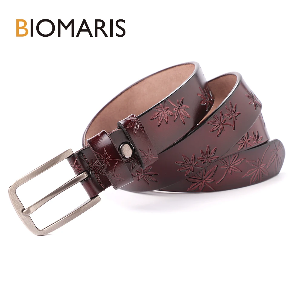 

BIOMARIS Leather Cowhide Vintage Style Printing Belt Fashion Alloy Ring Square Buckle For Women Jeans Dress Wild Luxury Belts