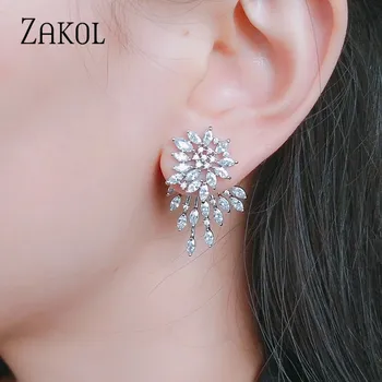 

ZAKOL Cute White Gold Statement Flower Stud Earrings With CZ Zirconia Crystal For Women Jewelry Gift FSEP544