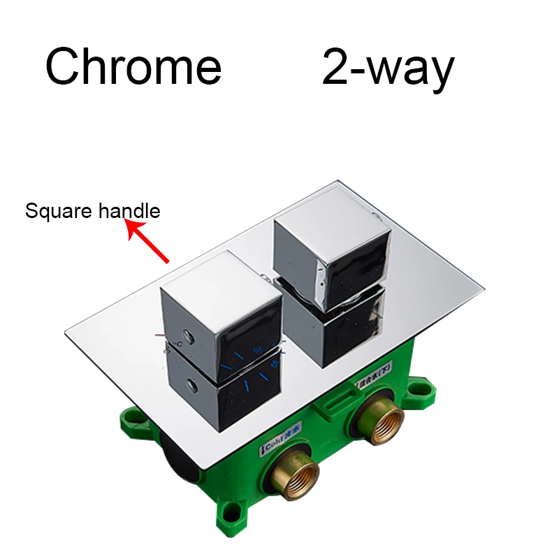 Встроенный ящик черный хром Золотой термостатический душевой смеситель клапан латунный смеситель для душа смесительная Ванна душевой смеситель картриджи, клапан F - Цвет: Chrome 2-way Square