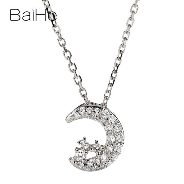 White Gold BAIHE Solid 18K белое золото Сертифицированный 0.15ct круглый натуральные Алмазы обручальные модные ювелирные изделия Подарочные ожерелья - Цвет камня: White Gold