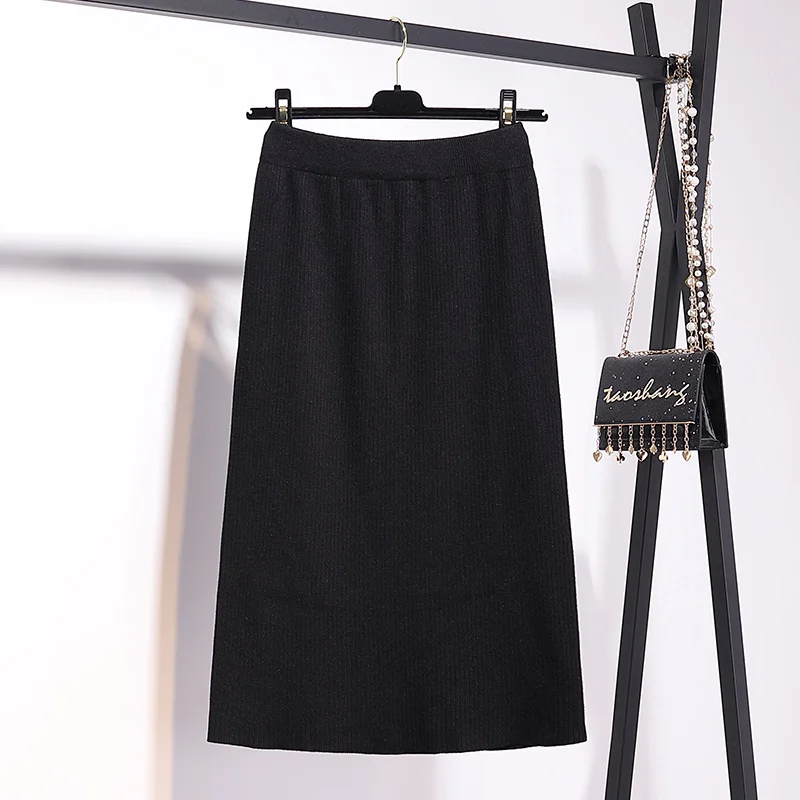 Skirt Trytree/Коллекция года, осенне-зимний комплект из двух предметов, повседневный Вязаный топ с круглым вырезом и рисунком медведя+ юбка, Модный комплект до колен, комплект из 2 предметов - Цвет: Skirt