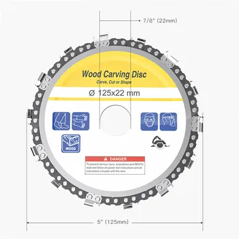

5 Inch 14 Teeth Grinder Chain Disc 22mm Arbor Woodworking Carving Disc for 125mm Angle Grinder And Circular Saw