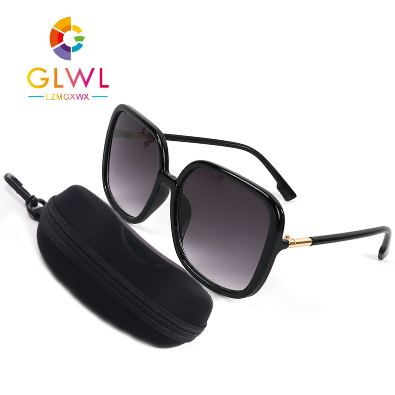 

Oversized Glasses Women's Black Sunglasses Vintage Sun Protection Woman Sunglases Fashionable Ladies Driving Eyewear With Box