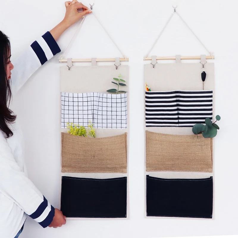 

Wall Hanging Linen Fabric Organizer Toys Decor Pocket Pouch Cloth Sundries Container Save Space Green Home Storage Supplies