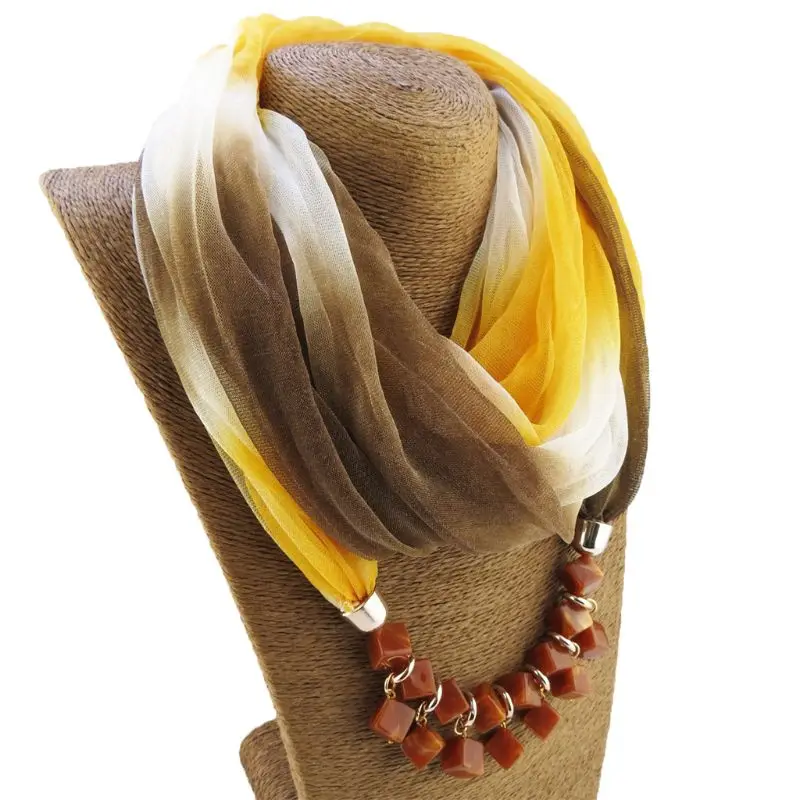 Женский этнический Ретро осенний градиентный контрастный цвет шифоновый бесконечный шарф шейный платок квадратный полимерный ювелирный кулон ожерелье нагрудник