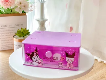 

New Cartoon Corner creature My Melody Kuromi Storage Drawer Desktop Storage Box Transparent Jewelry Organizer Holder Cabinets