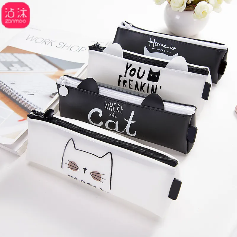 

0774 South Korea Creative Cute Cat Pencil Case Triangular Simple Cartoon Large-Volume Girl'S Lead Pencil Case Stationery Box