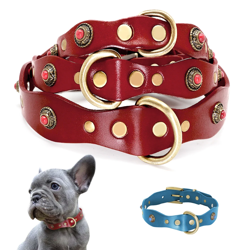 Genuine Leather Dog Collar Pet Puppy Collar For Small Medium Dogs