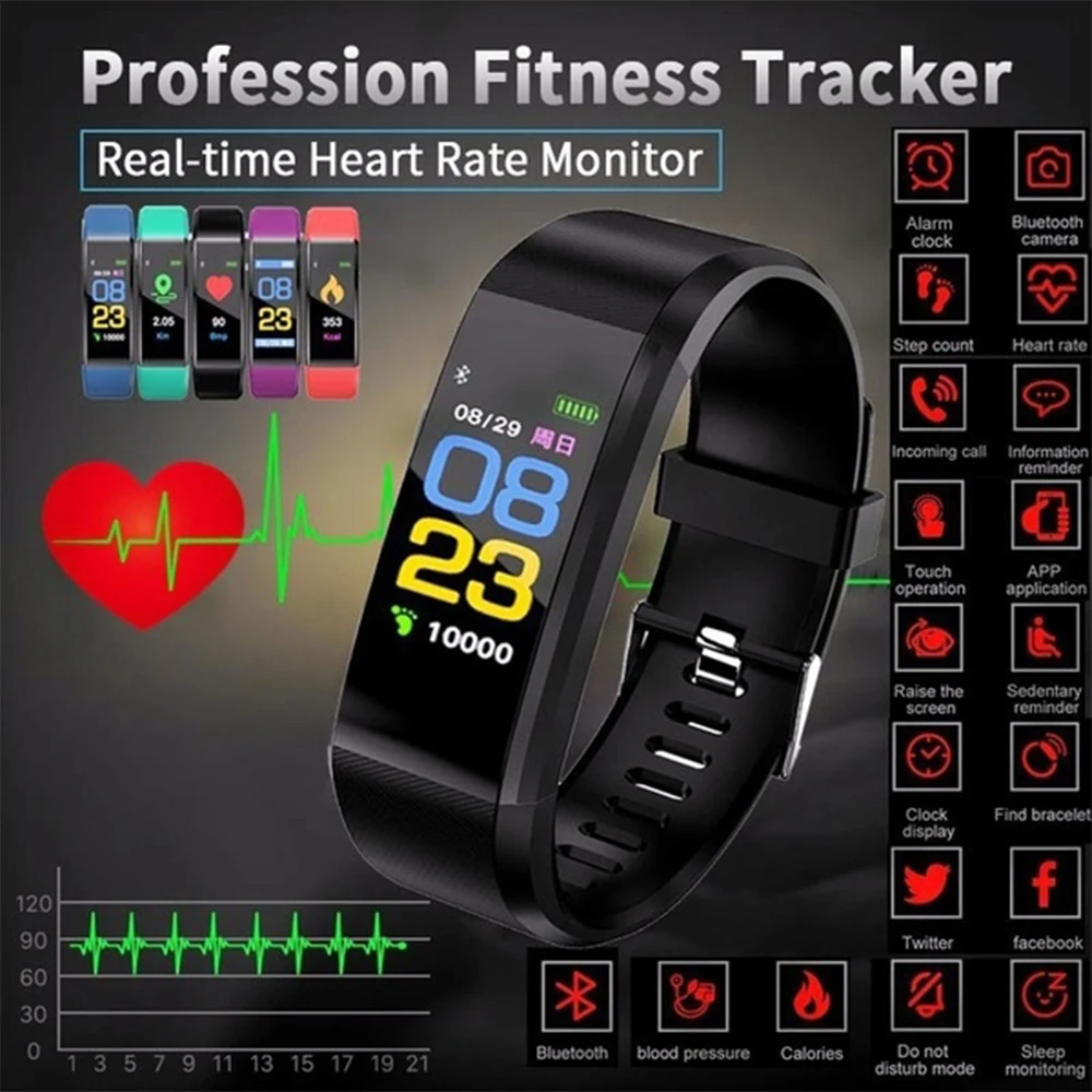 

Id115 Plus Color Screen Smart Watch Wrist Band Sports Heart Rate Pedometer Call Reminder Fitness Running Tracker Bracelet 1pc