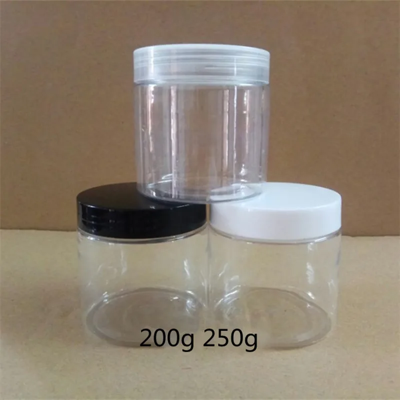 

Wholesale 200/250ml Empty Plastic Clear Cosmetic Jars Makeup Container white/black Plastic Jar Face Cream Sample Pot Gel Box