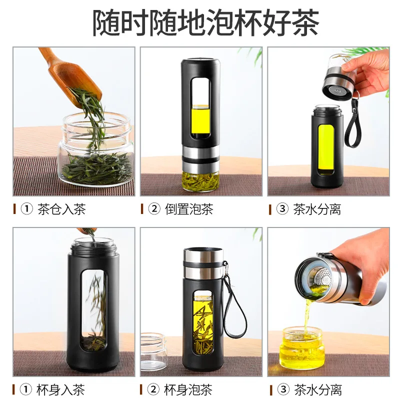 Travel Tea Infuser Glass Water Bottle Tumbler Accessories Teapot Infusion Portable Glass Cups Kitchen Accessories Filter