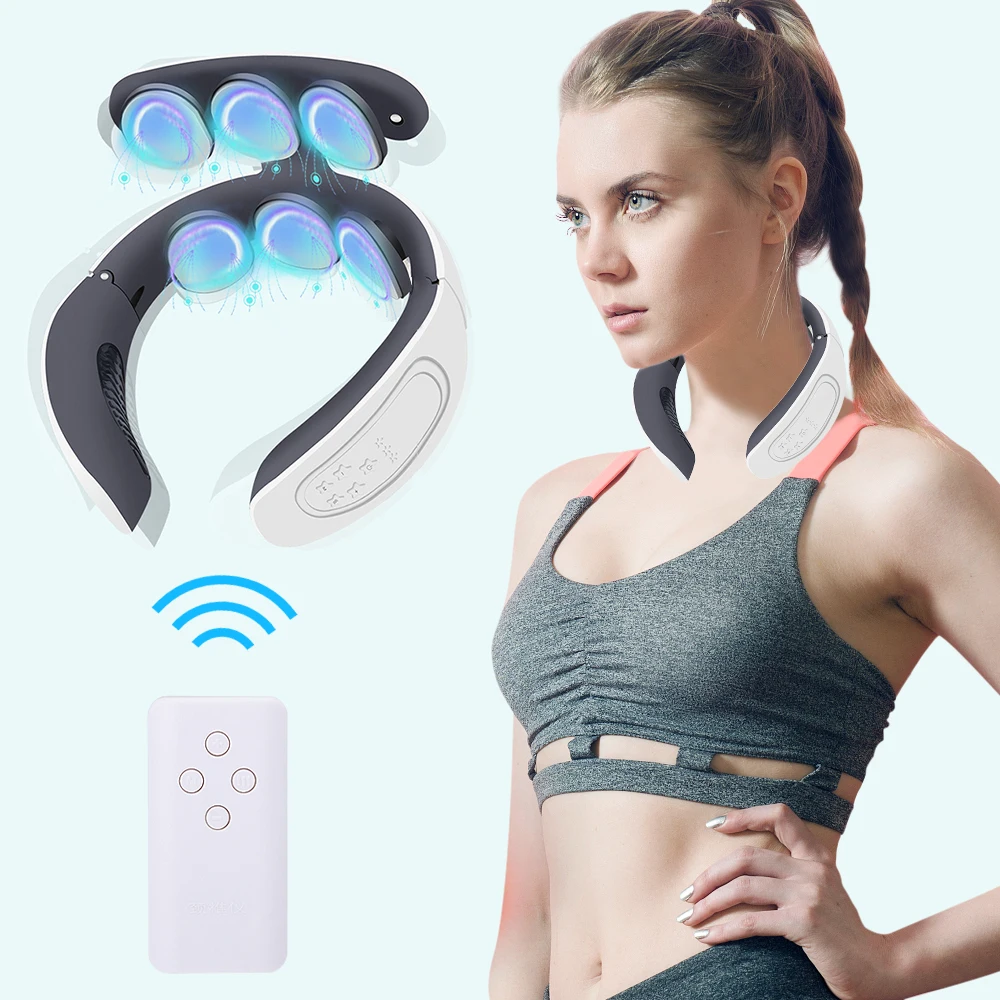 6 Head Neck Massager Heating Massge Hot Compress Cervical Massager English Voice Broadcast Massager For Neck Pain Relief USB