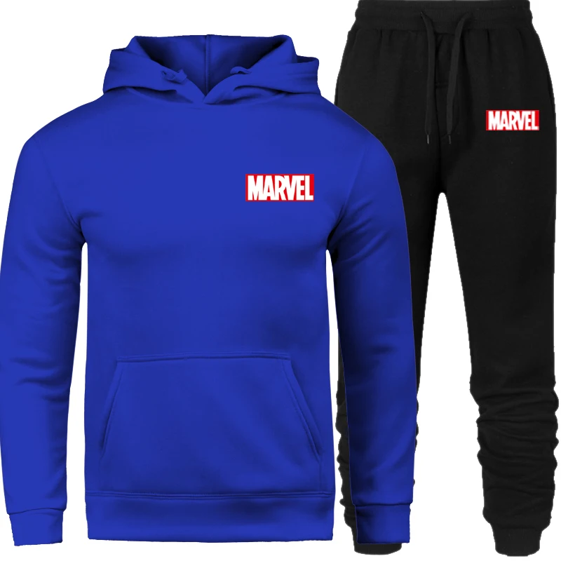 Мужской спортивный костюм, зимняя флисовая куртка с капюшоном и принтом Marvel+ штаны, толстовка, мужской комплект из 2 предметов, толстовки, спортивный костюм, пальто - Цвет: SET06-MWX