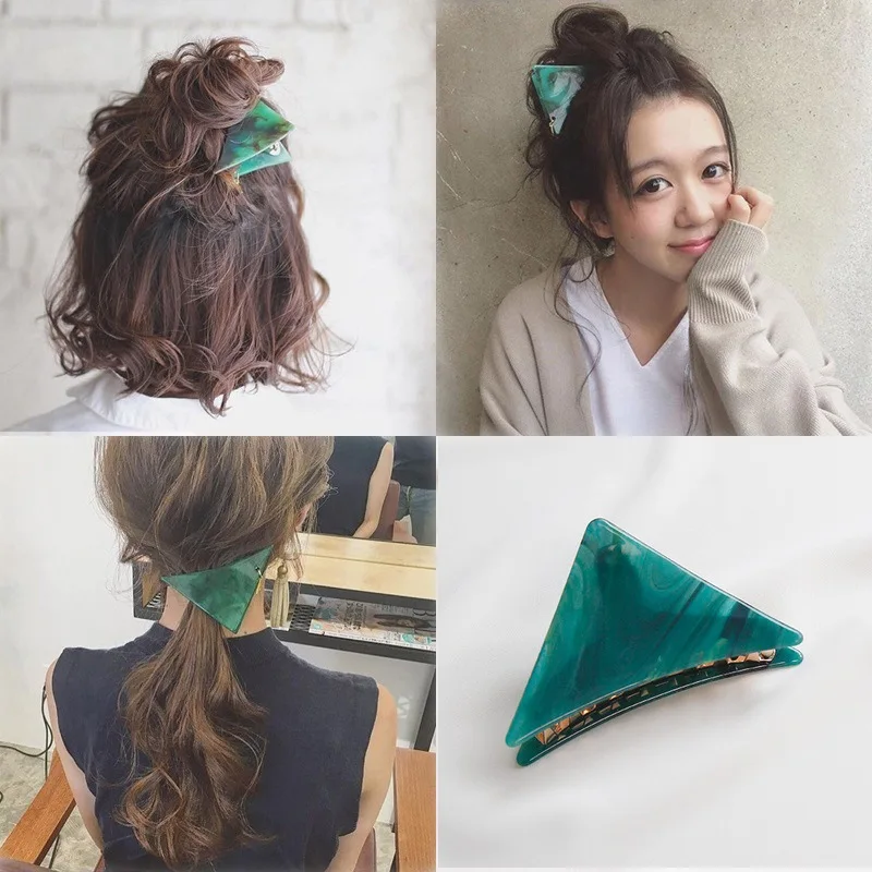 

Texture Hairpin Green Grab Clip Geometry Triangle Large Medium Hair Catch Korean Headgear Top Clip Card G0815
