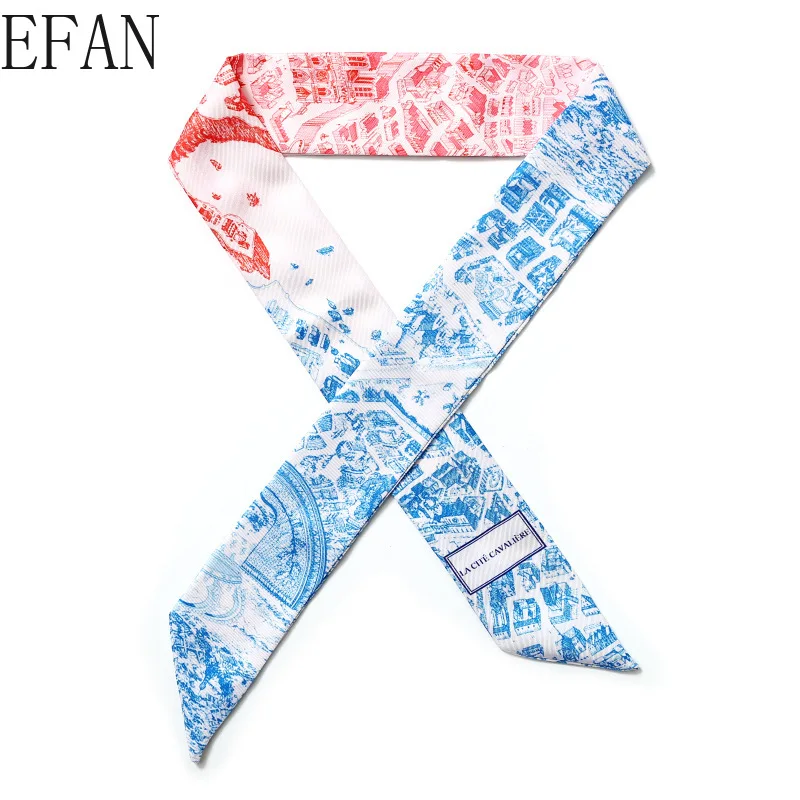 

City of Horses Print Woman Silk Scarf 100cm*5cm Long Small Scarf Fashion Neckerchief Skinny Scarves for Ladies Bag Ribbon Womens