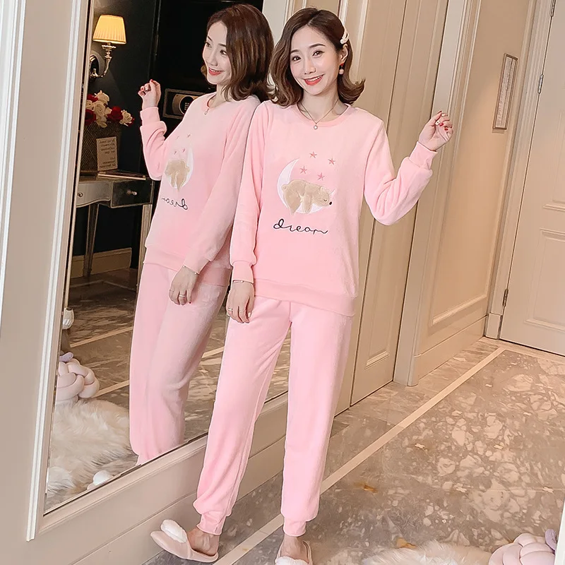 style 1 FZSLCYIYI осенние женские пижамные комплекты, пижамы, костюм для сна, Толстая теплая фланелевая ночная рубашка кораллового цвета, Женская пижама с мультяшными животными - Цвет: style 1