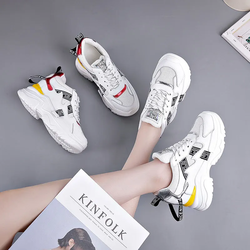 

CINESSD Mesh White Shoes Women Sneakers Platform Height Increased Ladies Shoe New 2020 Spring Wedge Sneakers Women Casual Shoes