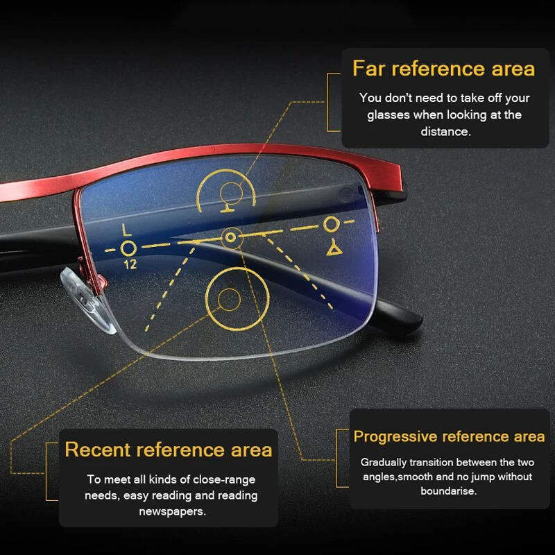 Gafas de lectura anti blu ray para hombre, lentes de lectura masculinas aleación de titanio, graduales, multifocales, presbicia, para lector, visión cerca lejana, negro, de lectura de hombres| -