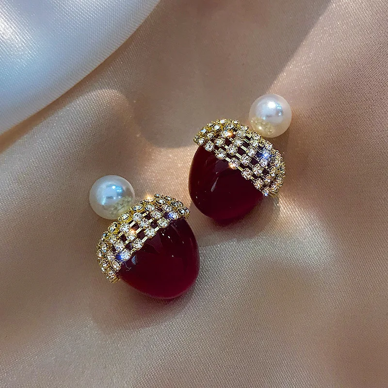 Fashion Stones Cherry Big Stud Earrings For Women Korean Style Front And Back New Brincos Jewelry bijoux