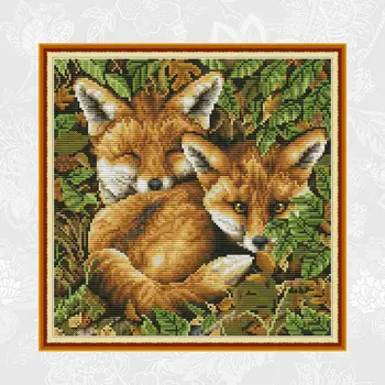 

Needlework, Animal Painting Counted Printed On Canvas 14CT 11CT Cross Stitch Schemes Home Decor Two Fox DIY Handmade Crafts