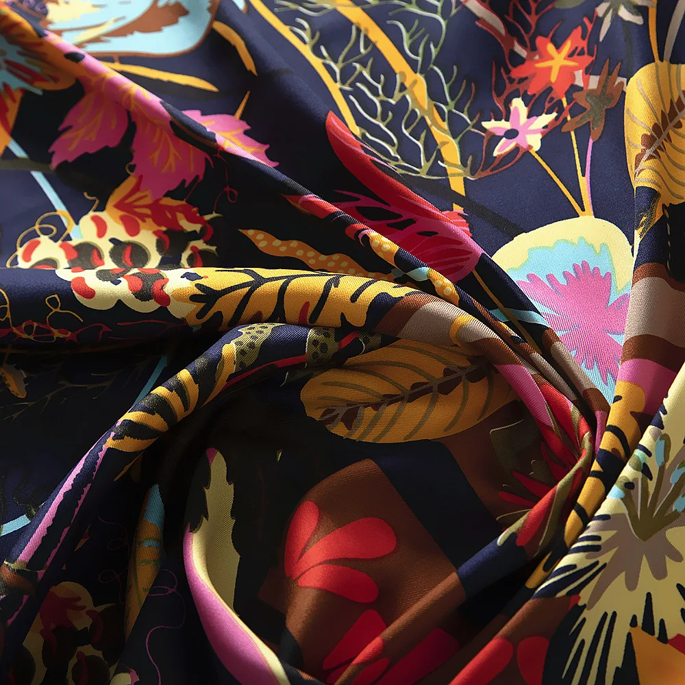 Саржевый шелковый шарф для женщин 130*130 см Модный брендовый подарок Большие шали Европейский цветочный принт квадратный хиджаб шарфы для женщин