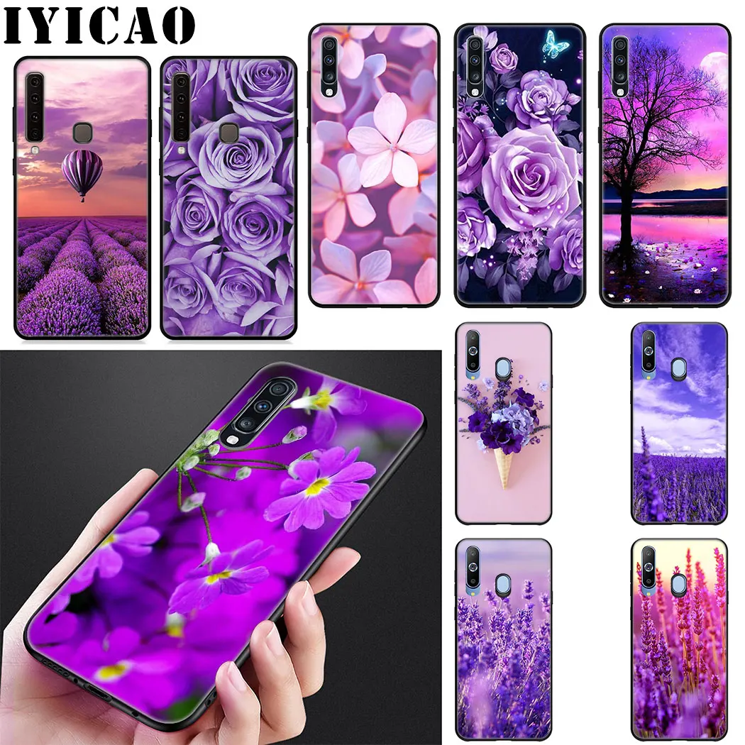 IYICAO lavender Purple flowers Soft Silicone Case for Samsung J6 A9 A8 A7 A6 Plus 2018 A5 A3 2016 2017 Phone |