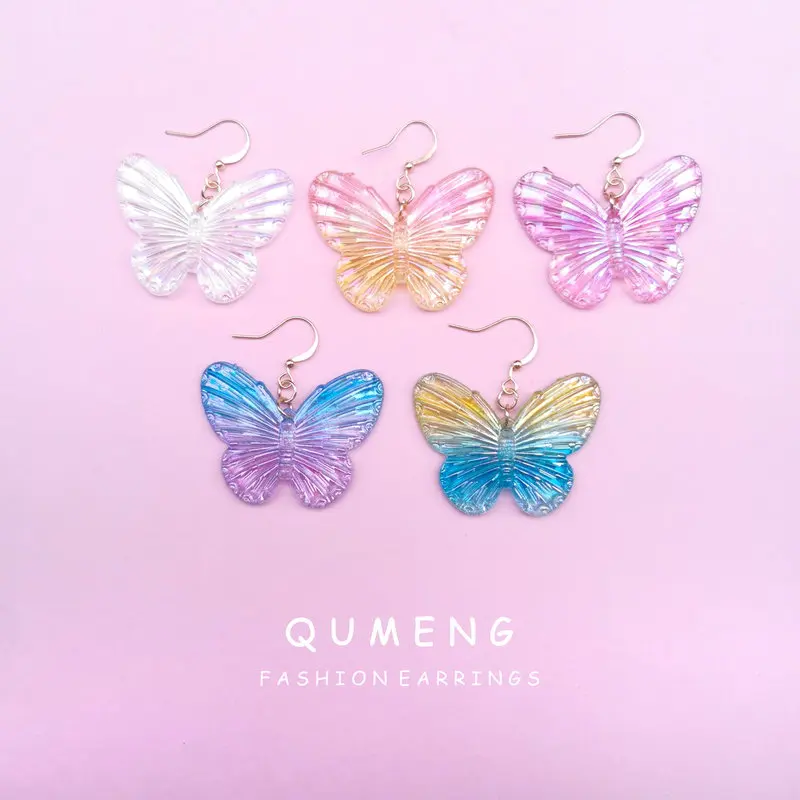 Женские Висячие серьги QUMENG корейские капли из смолы с ослепительной бабочкой