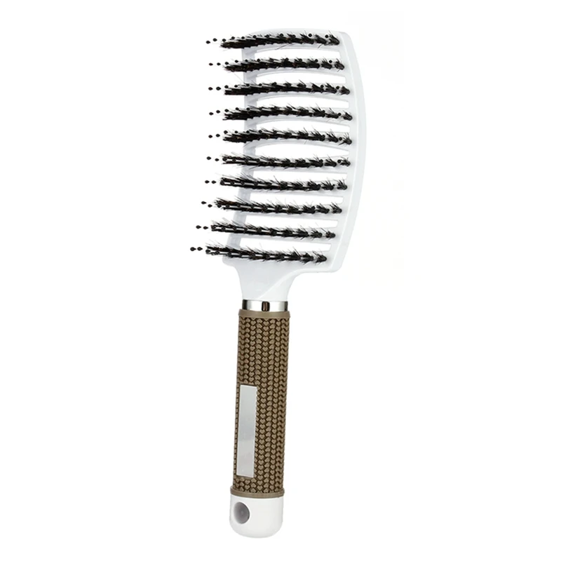 Salon Professional Bristle& Nylon Hairbrush Scalp Massage Comb Wet Hair Brush Curved Bristle Hair Clean Straight Comb - Цвет: WT