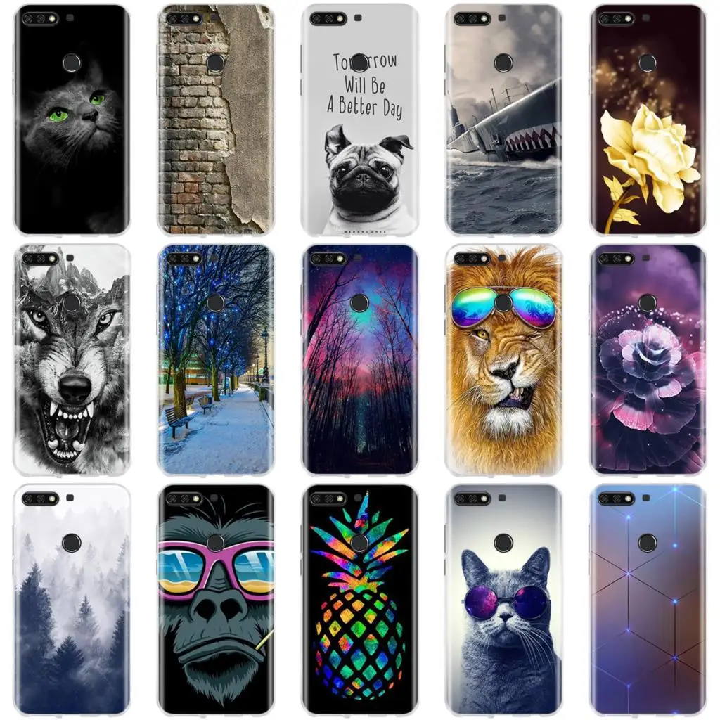 For Case Huawei Y7 2018 / Prime Pro Cover Silicone 3D Cute Honor 7C Nova 2 Lite | Мобильные телефоны и аксессуары