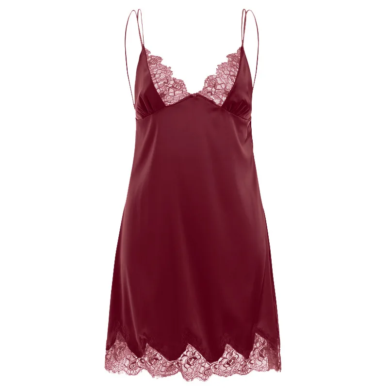 DAS New red sexy women silk silk satin lace strap strap strap dress home dress