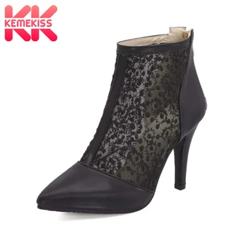 

KemeKiss Solid Color Women Spring Boots Thin Heel Patchwork Lace Party Women Shoes Daily Casual Mujer Footwear Size 31-44