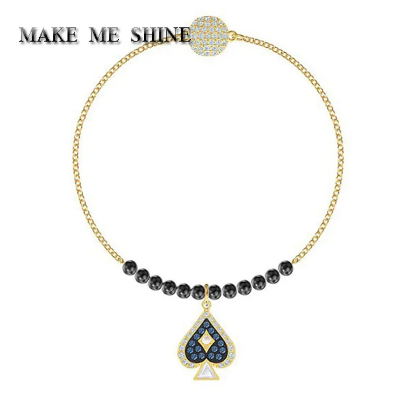 Леди SWA Браслет для покера Кристалл Лопата невидимая магнитная пряжка женский черный бисер ручной цепи ювелирные изделия подарок