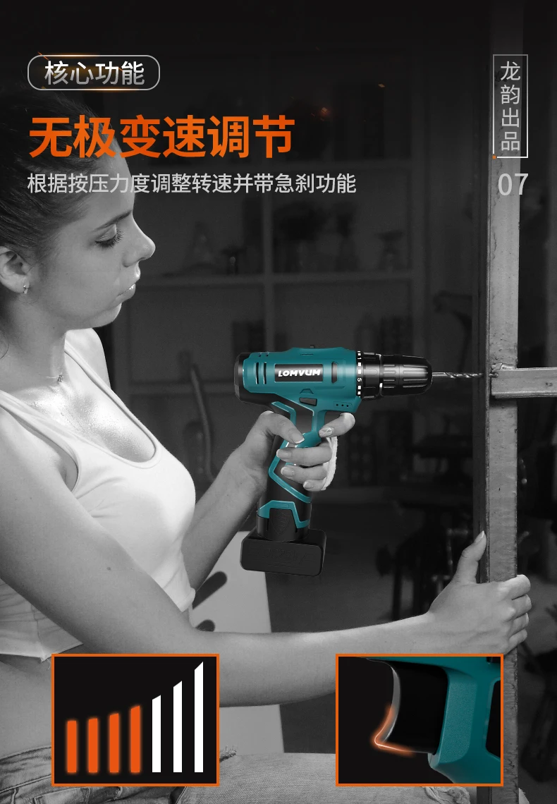 Lypeh 12V Lithium Electric Drill Rechargeable Hand Drill Small Pistol Drill Electric Drill Multi-functional Household Electric S