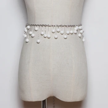 

2020 new arrival women fashion belt white pearl belts chain belts designer cinturon mujer