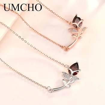 

UMCHO Red Rose Real 925 Sterling Silver Cubic Zircon Necklaces Anniversary Wedding For Wife Women Girl Friend Gifts Fine Jewelry