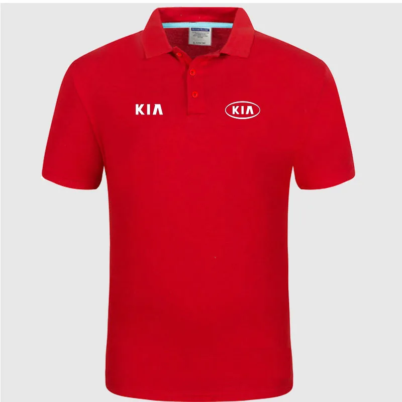 Высокое качество, логотип Kia Polo, Классическая брендовая мужская рубашка поло, мужская повседневная однотонная хлопковая рубашка поло с коротким рукавом