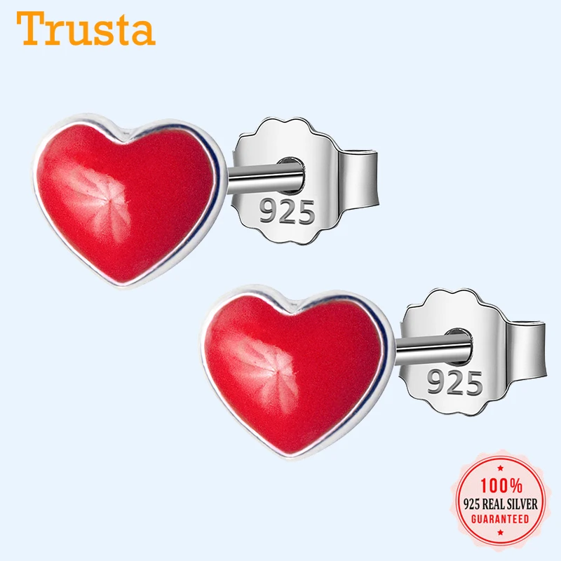 Trusta 925 пробы серебряные женские ювелирные изделия крошечные красные любовные следы 5 мм X 6 мм серьги-гвоздики для дочерей девочек подростков леди DS122