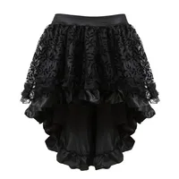 Women Gothic Floral Lace Ruffled Skirt Asymmetrical High Low Skirt Steampunk Pirate Skirts Halloween Costumes Plus Size 1