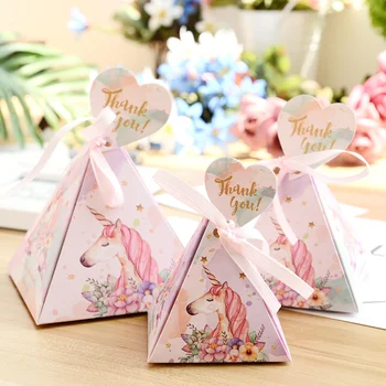 

10pcs Unicorn Triangle Pyramid Style Candy Paper Box Wedding Favors Party Supplies Candy Boxes Wedding Box Party Decoration