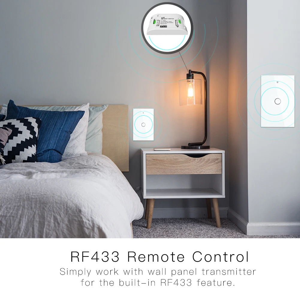 RF433 WiFi умный настенный сенсорный выключатель без нейтрального провода, нужен умный Однопроводной настенный переключатель, работающий с Alexa Google Home 170-250 В