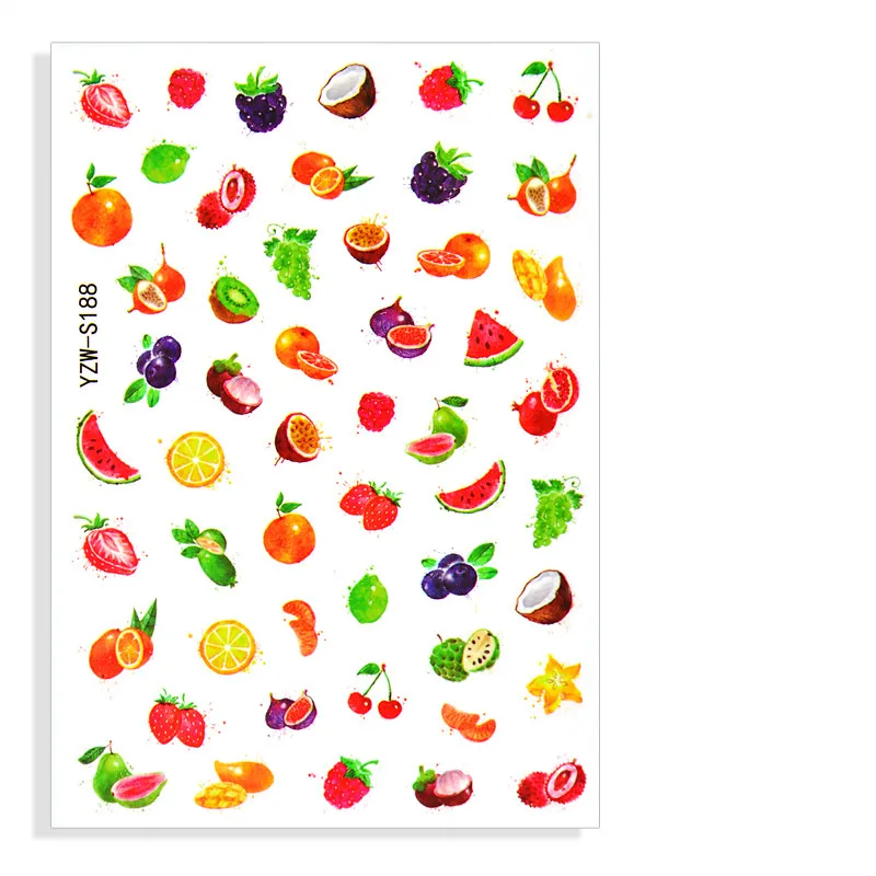 2023 Summer Fruits 3D Nail Sticker Anguria Fragola Avocado Decalcomanie Per Acqua Slider Per Manicure Decorazione Per Unghie Fai Da Te