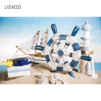

Laeacco Beach Sands Rudder Light House Boat Model Baby Photography Background Customized Photographic Backdrops For Photo Studio
