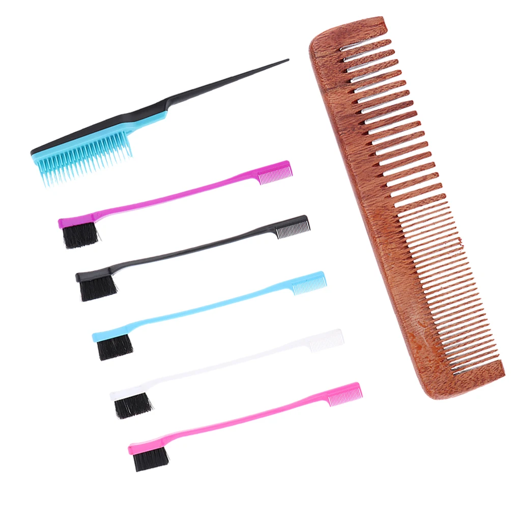 Men Pro Handmade Rake/Fine Antistatic Wood Comb, Edge Control Brush, Styling Combs Set ( 7pcs )