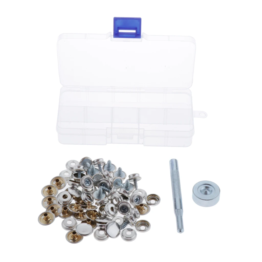 20 Sets Canvas Tarp Snap Button Boat Cover Upholstery Screw Fastener & Setter
