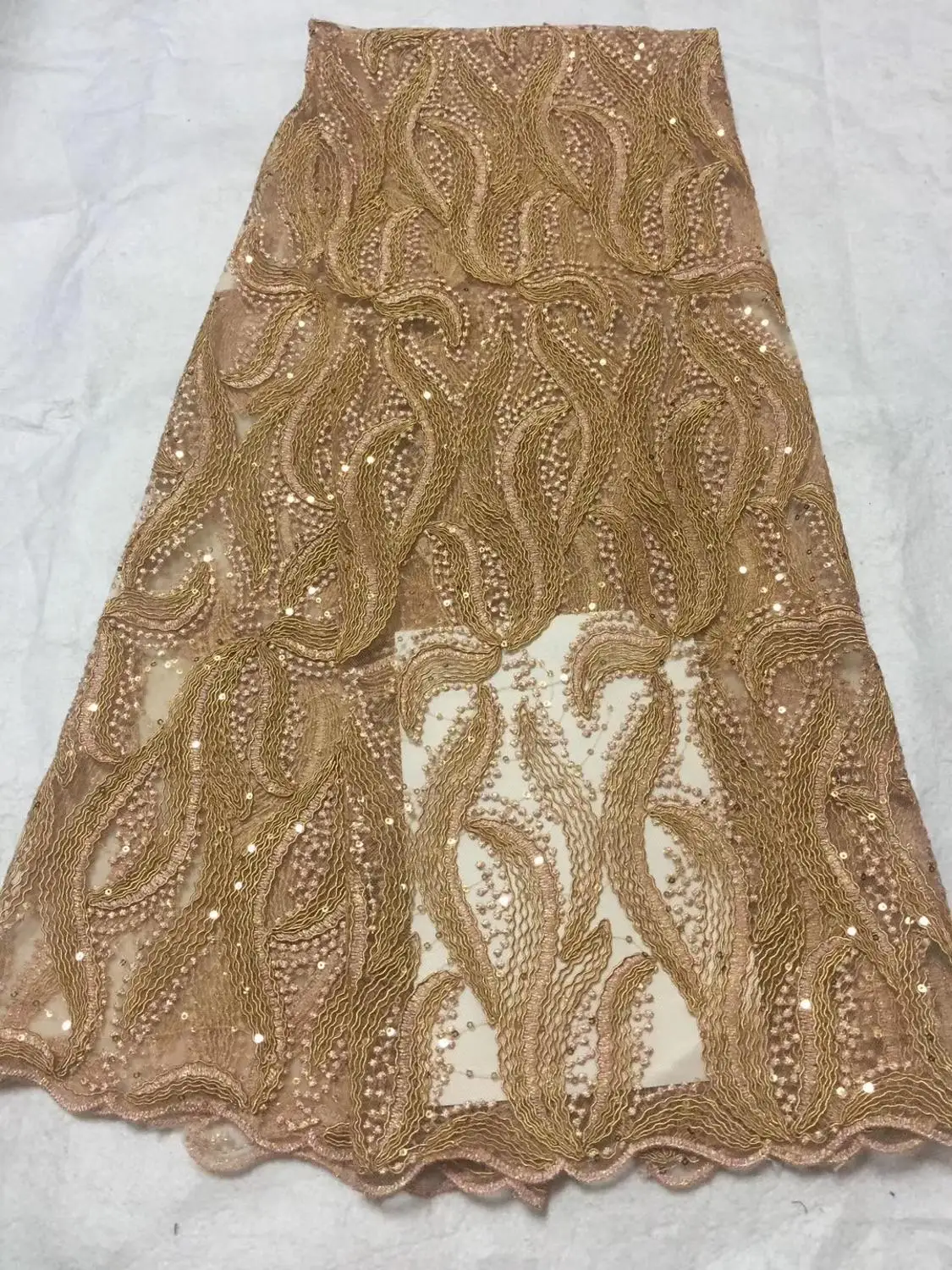 

Gold African Wedding Lace Fabric High Quality French Lace Fabric With Sequin Embroidery African Lace Fabric For 5yards